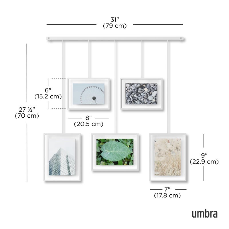 Umbra Exhibit Picture Frame Gallery Set, Adjustable Wall Collage Displays Five Photos (Two 4x6 and Three 5x7), Set of 5, White - Image 3
